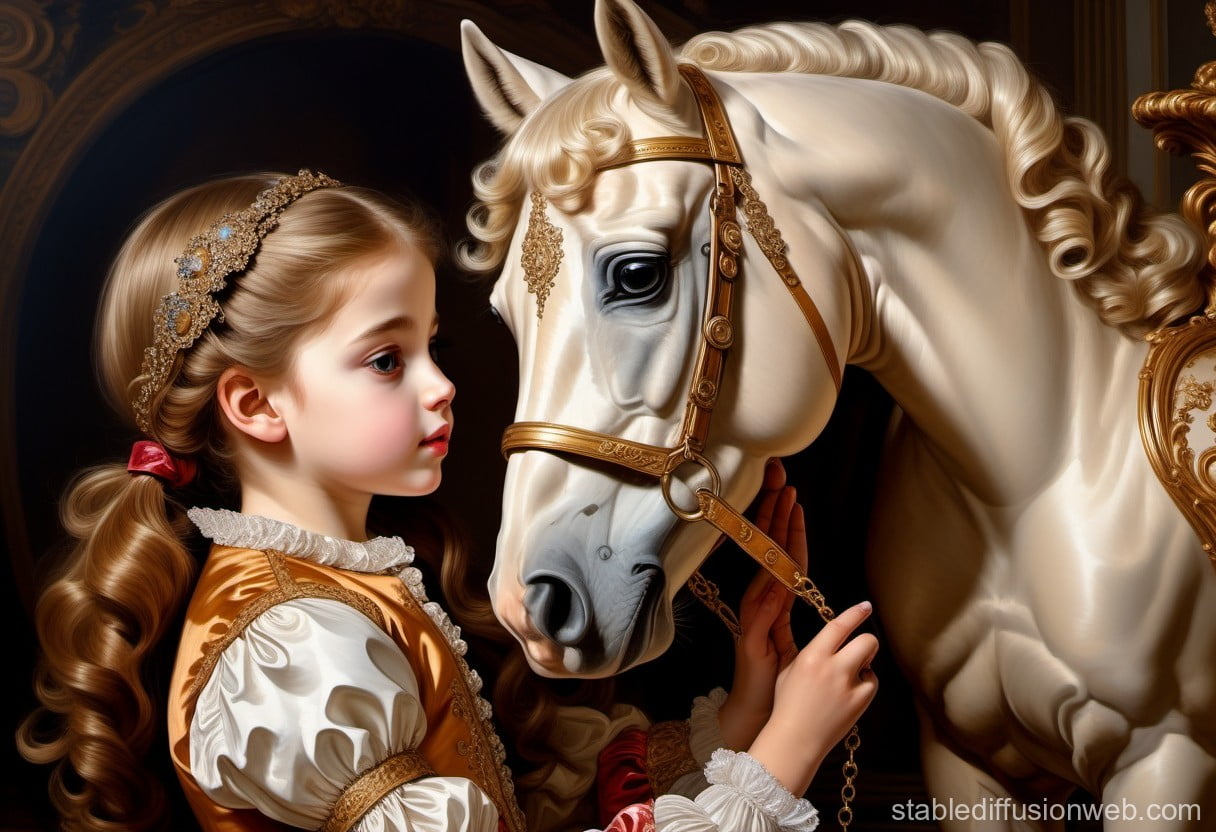 tableau cheval et jeune fille